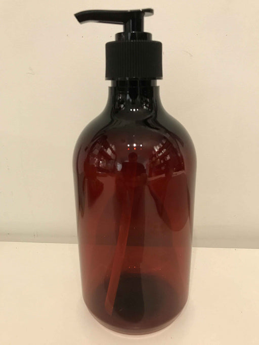 Amber Plastic PET Pump with Black Lotion Pump - 500mL