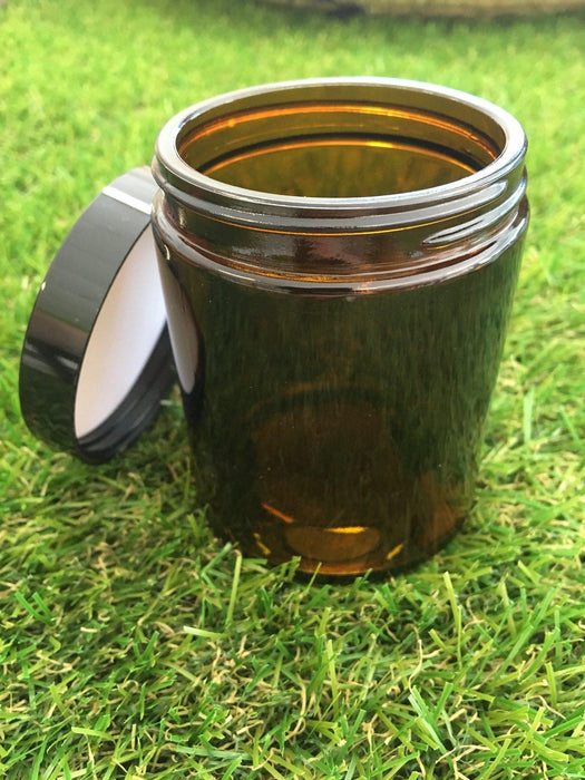 Amber Glass Jar with Black Plastic Lid - 175mL