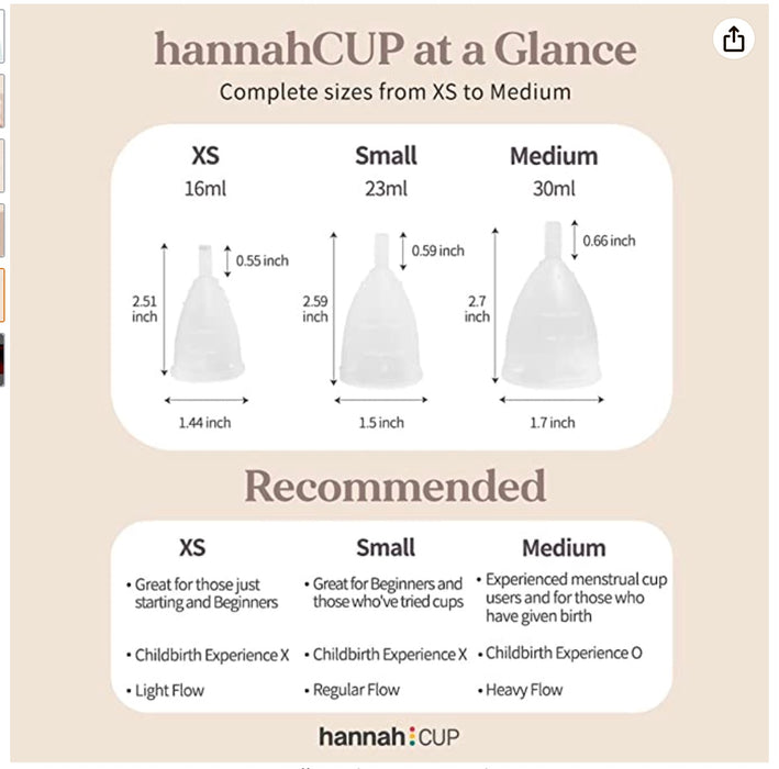 Hannahcup Menstrual Cup - Various Sizes Available