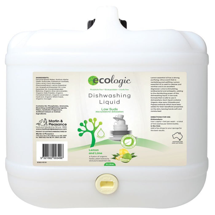 Ecologic Dish Liquid - Lemon & Lime - 15L
